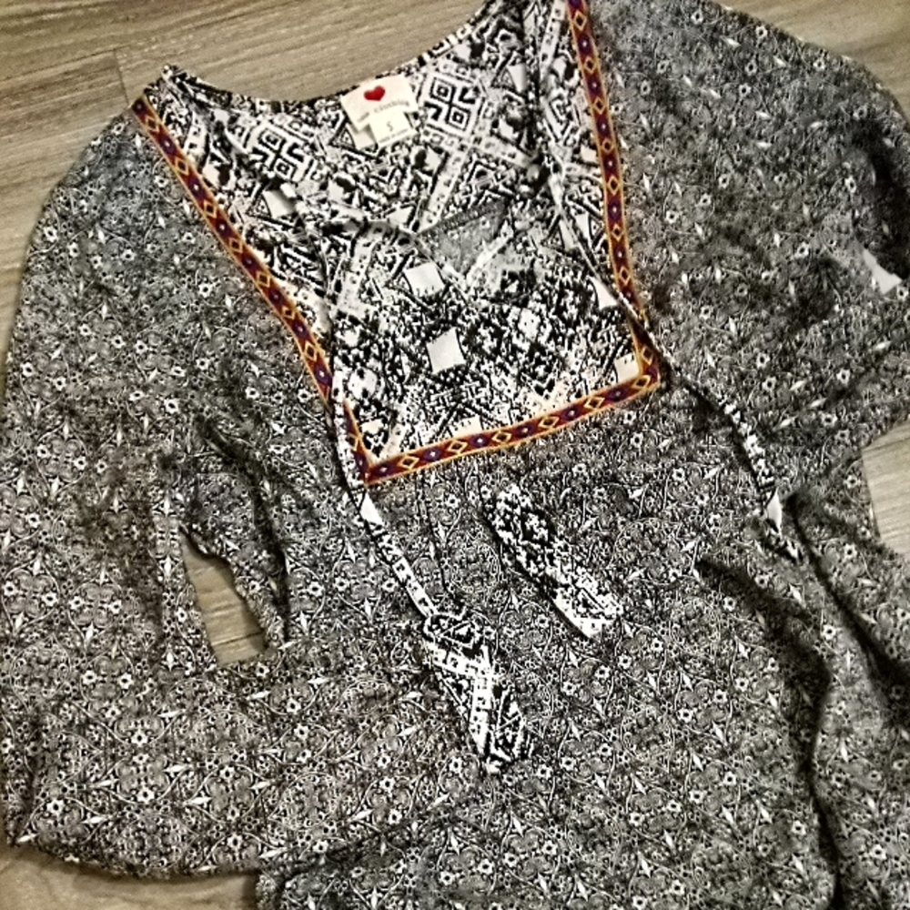 Bohemian Aztec Midi Long Sleeve Dress Top